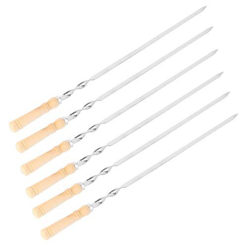 SUPVOX 6pcs Bbq Skewers Stainless Steel Skewers for Grilling Wooden Handle No Soaking Ideal for Outdoor Cooking