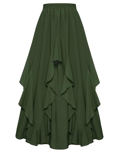 Scarlet Darkness Long Skirts for Women 2026 Ruffled Chiffon Flowy Renaissance Maxi Skirt Olive Green L