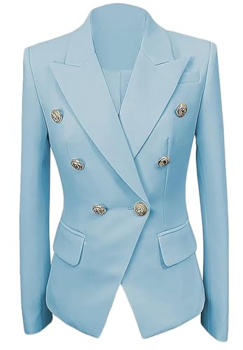 Womens Casual Double Breasted Blazer Jacket Notch Lapel Prom Party Coat Office Lady Jacket for Work Professional4