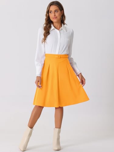 Image of Allegra K Women's Office Work Skirts Belted Waist Midi A-Line Pleated Skirt