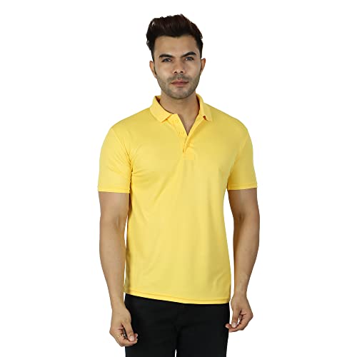 Image of Regular Fit Solid Men Polo Neck Collar T-Shirt Pack of 1 Yellow