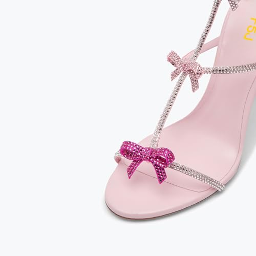 FSJ Women Gold Metal Chain Thick High Heel Sandals Open Toe Strappy Ankle Buckle Strap Slingback Comfy Summer Dress Pumps Crystal Bows Size 4-15 US4