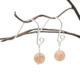 Peach Moonstone Spiral Loop Sterling Silver Earings - Interchangeable Charm Earrings - Natural Stone Earrings - Glowing Moonstone Earrings - Silver Peach Stone Earrings - Dangling Stone Charm Earrings