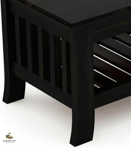 Image of Solid Sheesham Wood Coffee Table for Living Room | Wooden Rectangle Coffee /Tea Table with Storage |Center Table with Storage Teapoye for Home, Living Room, Balcony (Walnut Finish)