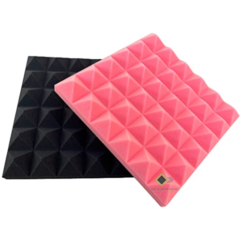 Image of YGM Acoustic Foams Pyramid Acoustic Panels 1 Footx1 Footx2inch Thick, 50 Density Acoustical Sound Proof Foam for Room, Studio, Echo Reduction & Noise Absorption (Black & Pink, Set of 18)