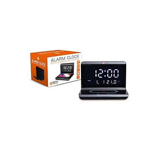 DUTCH ORIGINALS Digital Alarmklocka med Trådlös Laddning, Väckarklocka med Qi Laddare, Klockradio med Kalender och Temperaturmätare