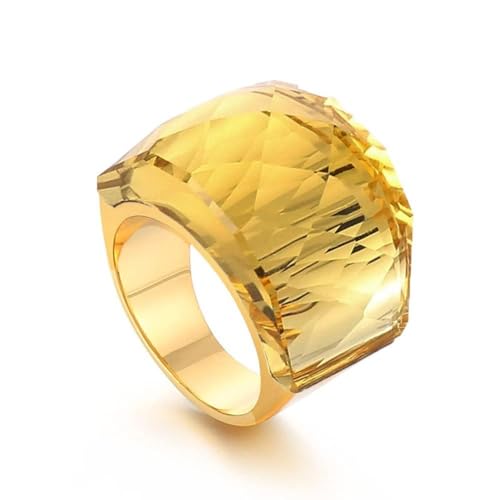 IMINI Bague En Acier Inoxydable Et Verre De Cristal Plaqué Or Avec Zircone Cubique Exagérée Pour Femme, Grandes Bandes De Strass, Bague De Fête De Cocktail...