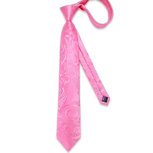 Image of DiBanGu Silk Floral Ties for Men Woven Paisley Necktie and Tie Clip Handkerchief Cufflinks Set for Party Wedding