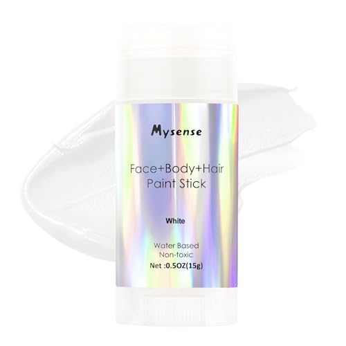 Mysense White Face Body Hair Paint Stick,Clown White Makeup,Water Based Washable Temporary Hair Color,Non-toxic Cream Body Paint for Halloween SFX Skull Zombie Vampire Cosplay Makeup,0.5oz