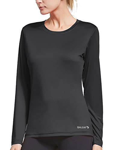 BALEAF Women's Long Sleeve T-Shirt Quick Dry Running Workout Shirts Black Size M