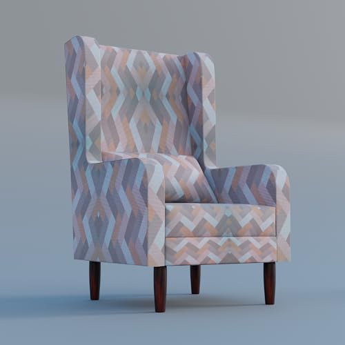 Image of Custom Decor Wooden Wing Chair with Ottoman Stool | Wingback for Living Room | One Seater Sofa | High Density Foam | Accent Chair for Seating and Home Decor Furniture | (Twilight Prism, with Ottoman)