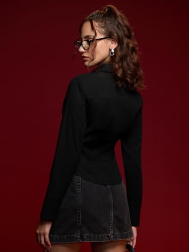 Image of The Souled Store Corset Shirt: Onyx Women and Girls Long Sleeves Collared Neck Button Front Fitted Shirts