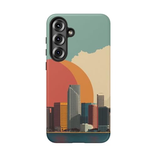 Coque Samsung S25 Plus rigide mate paysage urbain bleu minimaliste