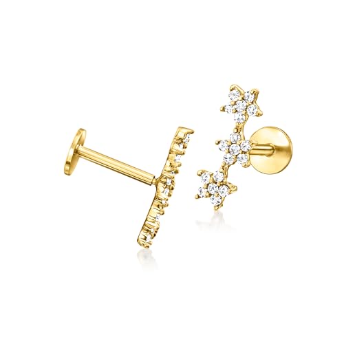 Pure Collection by Ross-Simons 0.10 ct. t.w. Diamond 3-Star Flat-Back Earrings in 14kt Yellow Gold3