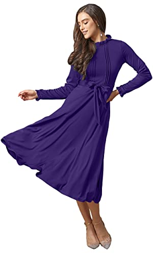 Image of KOH KOH Womens Long Sleeve Semi Formal Work Elegant Pockets Mini Midi Dress