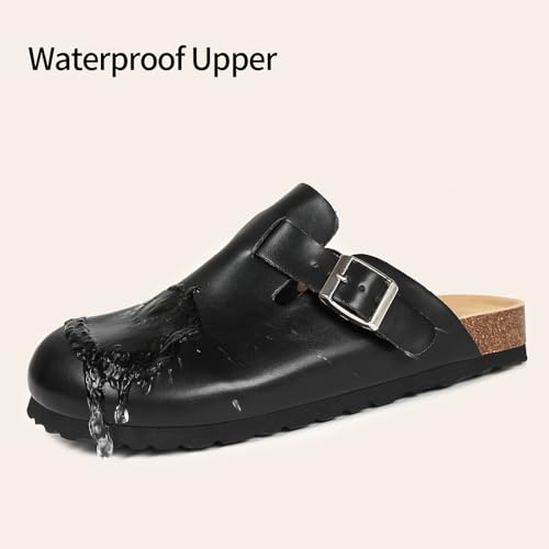 Image of Dumalum Suede Clogs for Women & Men - Comfort Cork Footbed with Arch Support - Adjustable Buckle Mules Slip-On Sandals Unisex Potato Shoes Home Slippers