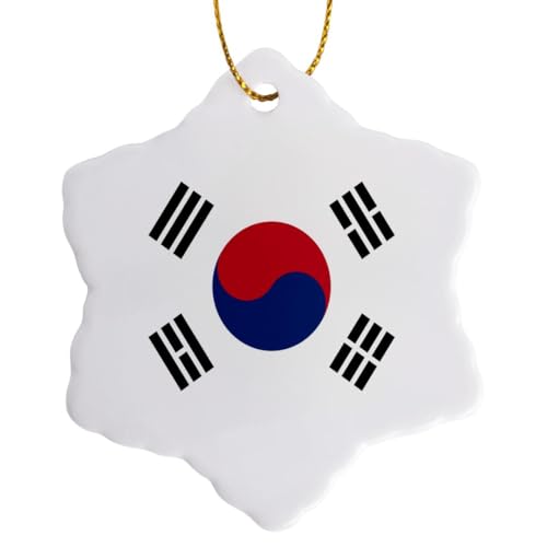 3dRose orn_158435_1 Flag of South Korea-Korean White Red Blue Taegeuk Circle Black Trigrams-Snowflake Ornament, Porcelain, 3-Inch