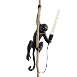 CHABEI Modern Resin Monkey Wall Lamp & Pendant Light - Hemp Rope Vintage Lamp for Home Decor - Dining, Living Room, Bedroom, Entryway (Black)