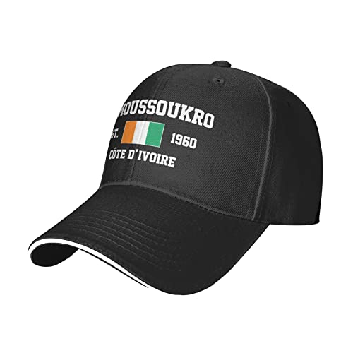 LOUJIN Côte d'Ivoire Est.1960 Yamoussoukro Casquette de baseball en maille respirante réglable casquette de sport d'été chapeau de soleil noir pour femmes hommes, Noir , taille unique
