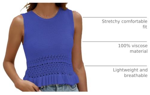 Image of VIMPUNEC Womens Crochet Crop Tank Tops Sleeveless Knit Sweater Vest Ruffle Hem Summer Top