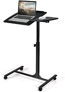 CASART Mobile Laptop Table, Height Adjustable Computer Desk with Rolling Casters & Tilting Desktop, Laptop Cart Stand Sofa Overbed Table for Living Room, Bedroom and Office (Black)
