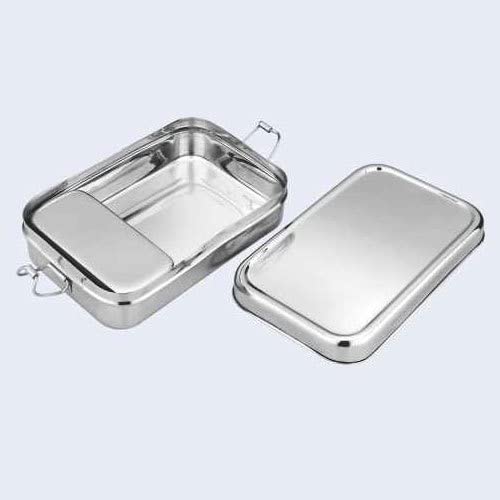 DiBha Stainless Steel Rectangle Shape Large Size Lunch Box/School Lunch Box for Kids/Adults with 1 Snack Box (800 ml)