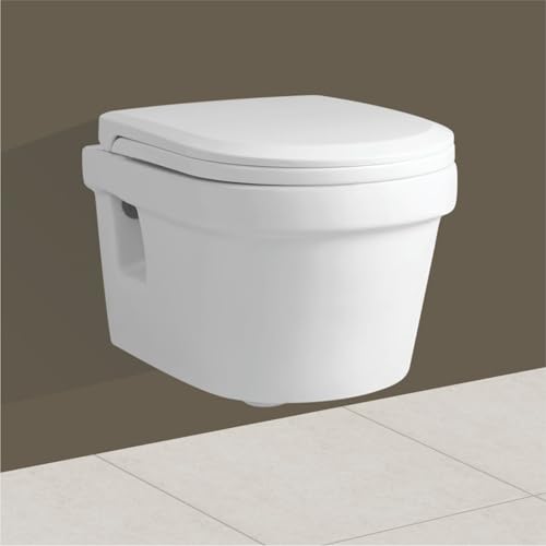 Image of WASSMIST Wall Hung Western Toilet for Bathroom | Modern Ceramic Commode | Stylish & Comfortable Rimless Toilet Bowl for Home