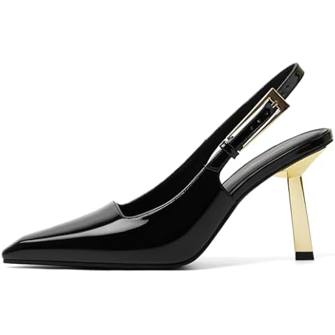 RIBONGZ Slingback Kitten Heels for Womens Pumps Closed Pointed Toe Black Stiletto Heels Sexy Wedding Bride Prom Party Evening Dressy Shoes 6 Cover