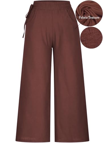 Image of KOTTY Women's Crumble Fabric High Waist Solid Color Drawstring Wide Leg Trousers Loose with Pockets