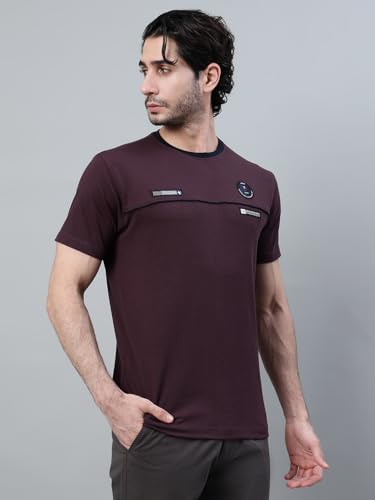 Image of Cantabil Poly Cotton Regular Fit Solid Round Neck Half Sleeve Casual T-Shirt for Men | Half Sleeves Round Neck T-Shirts for Men | Mens Round Neck T-Shirt (P MTSH00680)