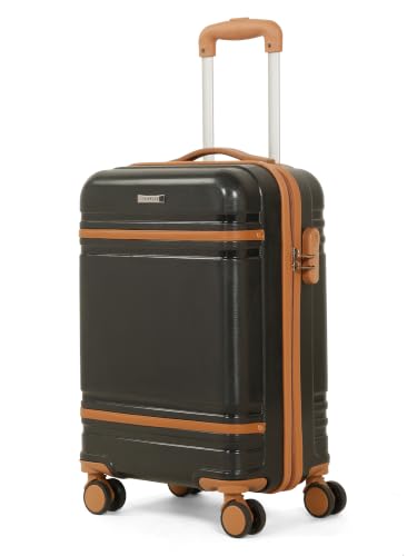 Image of Teakwood Cabin Size 8 Wheels Trolley Bag, Hard Cabin with Zipper Closure, Adjustable Push Button & Cross Side Strap, Number Lock System 360 Degree (Small, Black)