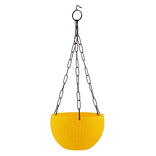 Image of Giore Plastic Hanging Planters with Metal Chains Yellow Flower Pot for Indoor & Outdoor Plants Durable Hanging Baskets for Home, Balcony, Garden & Patio Decor
