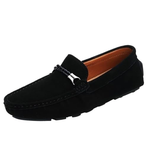 Mens Loafers Shoe Square Toe Nubuck Leather Driving Moccasins Loafers Anti-Slip Flat Heel Comfortable Outdoor Slip-ons
