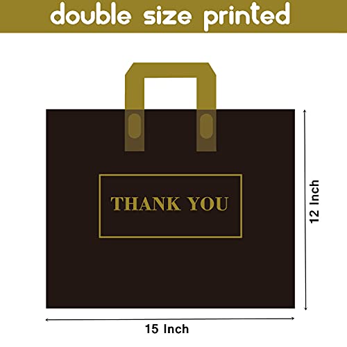 50 Piece Thank You Bags For Business 12\"x15\" with Soft Loop Handles, Black Business Bags Retail Shopping Merchandise Bags for Boutique, Extra Thick 2.36 Mil Reusable Plastic Bags (Gold Text)