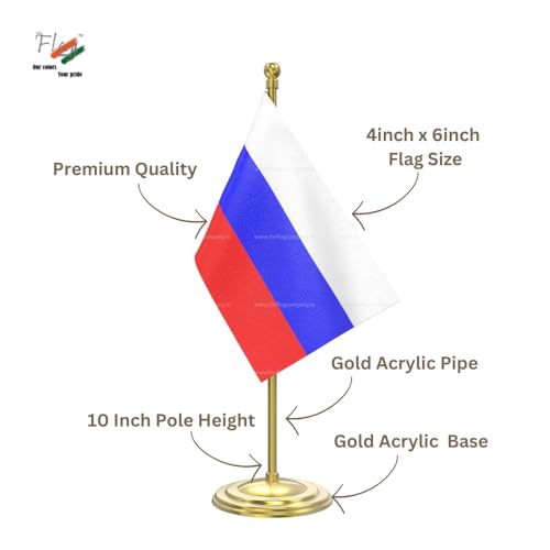 Image of The Flag Company Gold Acrylic Pole with Round Base | Desk Flag for Office, Reception & Home Decor (Russia)
