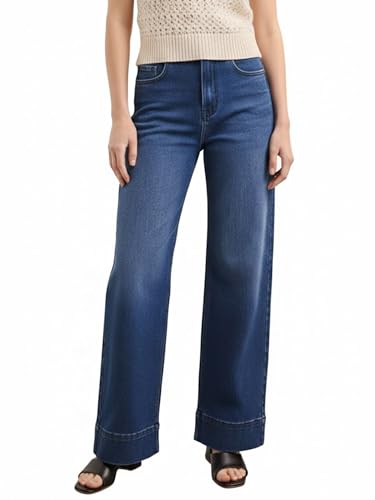 Women's Straight Leg Loose Fit High Rise Stretchable Flat-Front Jeans