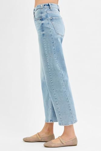 SALT TREE Risen Jeans - High Rise Crop Length Barrel Jeans Adjustable Waist Band - PGC211744