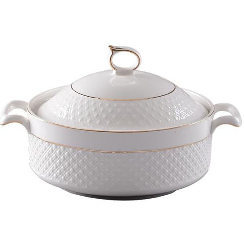 La Mejor Recopilación de Sopero los mejores 5. 48 Tureens, sopa Cerámica, 1.5L Servir cuencos con borde de oro Tureen con tapa y cucharón para pasta, sopa