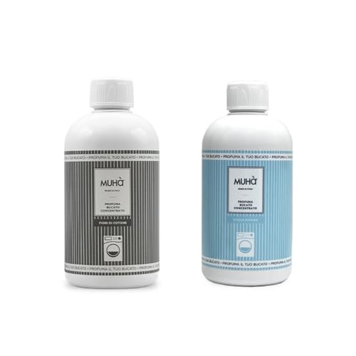 Paquete de dos ambientadores concentrados para la colada, perfume intenso y duradero, 400 ml – Flores de algodón + agua marina, total 800 ml, frescura larga duración