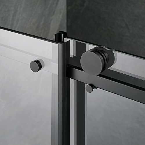 Serene Valley Square Rail Frameless Sliding Shower Door Svsd5003-6474Mb, Easy-Clean Coating 3/8" Tempered Glass - 304 Stainless Steel Hardware In Matte Black 60"- 64"W X 74"H #TOP6
