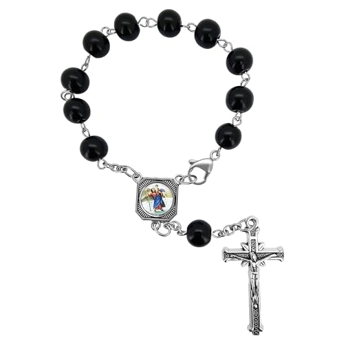 TALISMAN4U Saint Christopher Rosary for Car Rearview Mirror Glass Beads Catholic One Decade Auto Rosary for Women Men Religious Gift