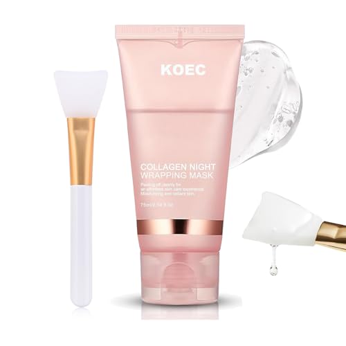 Collagen Night Wrapping Mask,Korean Collagen Overnight Wrapping Peel Off Facial Mask,Overnight Collagen Mask,Deep Hydration,Hydrolyzed Collagen Face Mask,Skin Care For teenage Girls (Pink-1pcs)