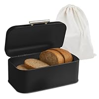 Relaxdays Brotkasten mit Brotbeuel, Brotbox mit Deckel & Griff, HBT: 15,5 x 30 x 21 cm, Brotkiste Retro, Metall, schwarz