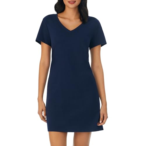 Image of Nautica Womens Sleep Shirt Dress - Cotton Knit Jersey V-Neck Pajama Top - Lightweight & Breathable Sleepwear Loungewear