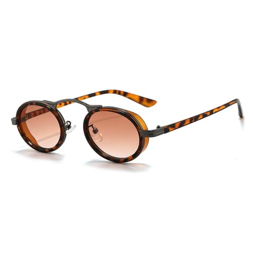 Lunettes de soleil rétro en métal monture ovale pour femme et homme