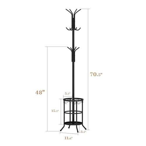 AUGOHCMIL Coat Rack Freestanding with Umbrella Holder – Metal Hanger Stand, Hall Tree with 12 Hooks, Entryway Organizer for Hats, Bags, and Clothes (Black) by AUGOHCMIL - Used condition - Image 2