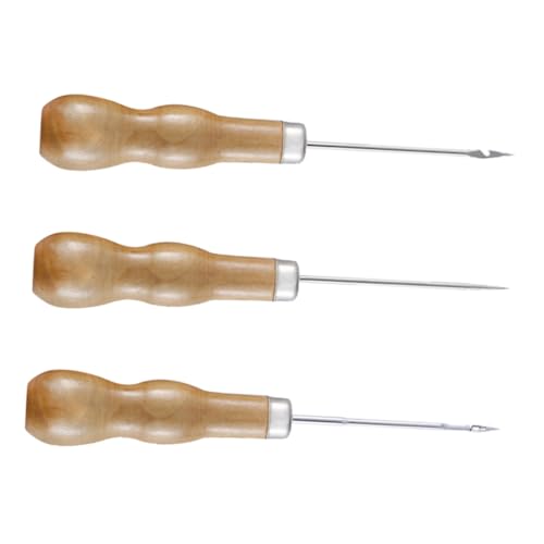 KALLORY Leather Repair Tools Set 3pcs Wooden Handle Prickers Essential for Leather Sewing Craft Work