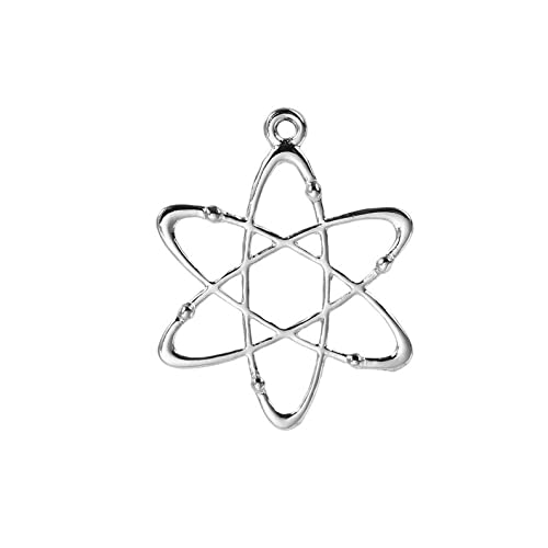 Atom Chemical Science 33mm x 26mm Charms Pendants Beads, Lead & Nickel Free Metal Charms Pendants Beads 8 Pcs Tibetan Silver