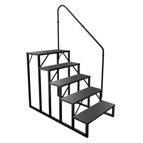 Step Ladder, Heavy Duty Pool Ladder Above Ground 660Lbs, Camper Steps Outdoor Steps RV Stairs for Reaching High, Portable Home Stairs for Travel Trailer (5 Step with 1 Handrail)