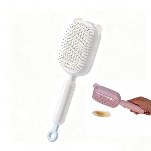 Self Cleaning Hair Brush, Hair Brushes for women, Retractable Cushion Massage Comb with Easy-Clean, One-Pull Design for Hassle-Free Cleaning, Smoothing Paddle Brush(white)